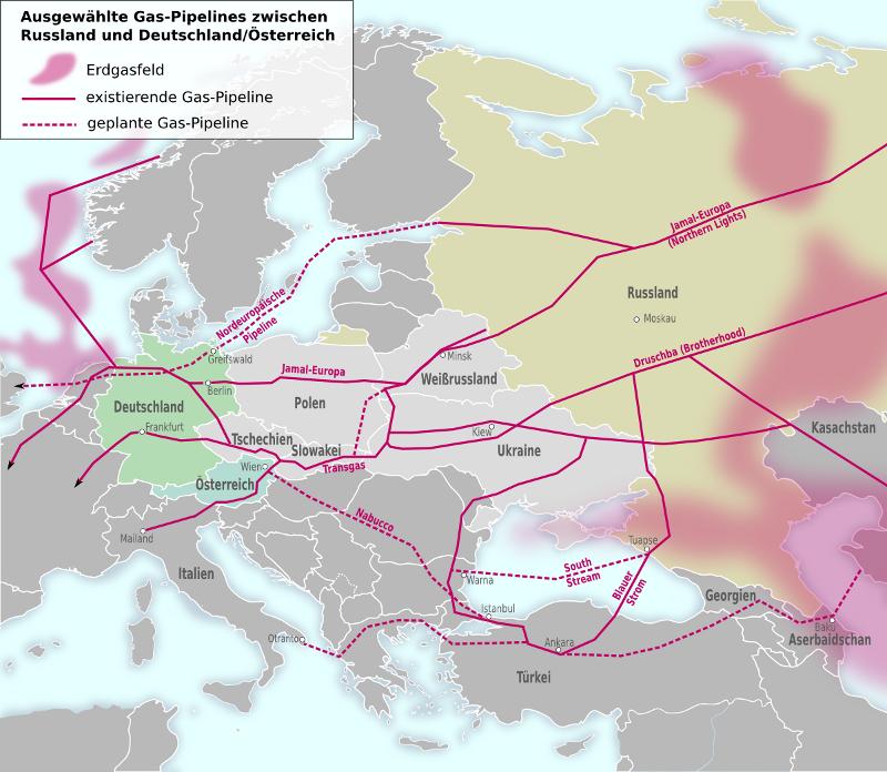 Pipelines nach Deutschland<br />Quelle: Wikimedia